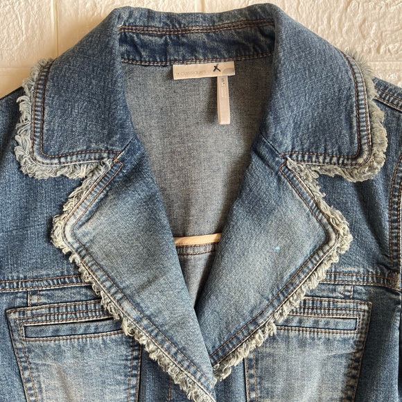 Classiques Entier Women’s Small Denim Raw Hem Snap Denim Blazer Jacket - Picture 10 of 15